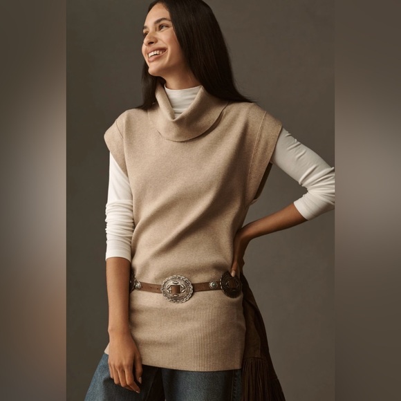 Anthropologie Sweaters - By Anthropologie Sleeveless Turtleneck Tunic Sweater In: Heather Mink